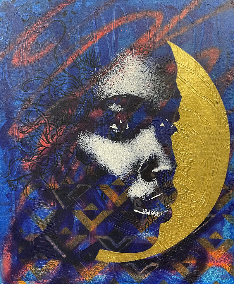 "OwnMoon" acrylic& spray on canvas 37x45cm / july 2022