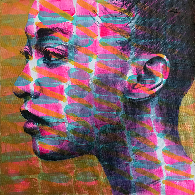 "Golden lady IV" - painting / acrylic on canvas - 25x25cm / january 2017