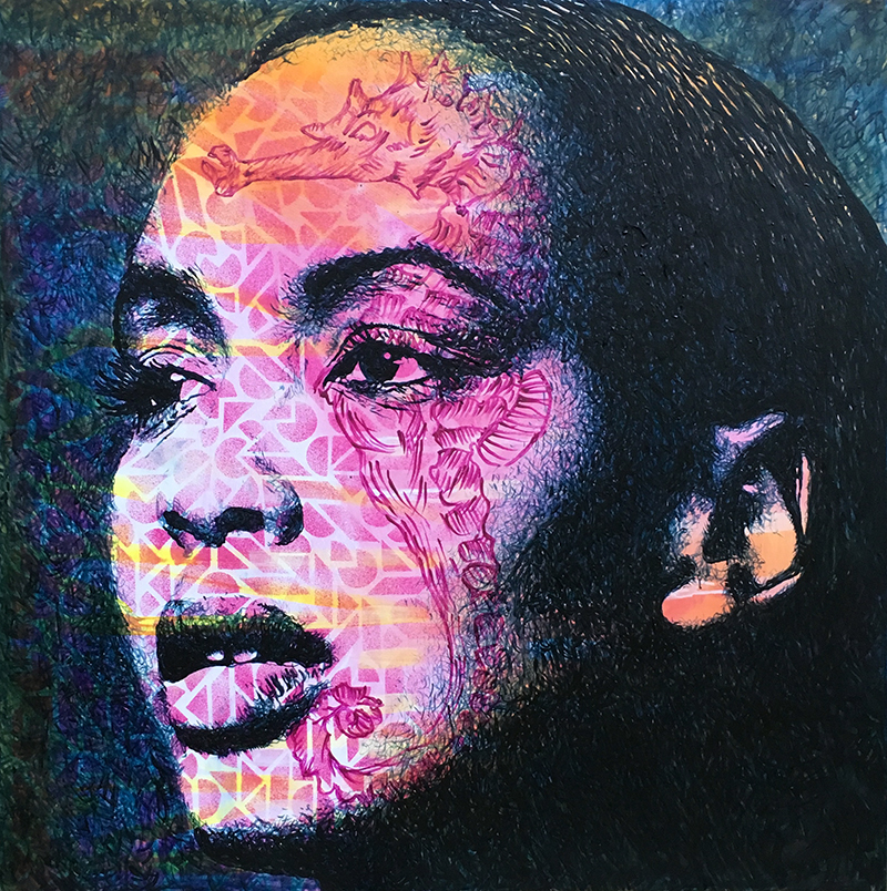 "Deep" acrylic painting & spray on canvas 100x100cm / january 2018 private collection Dakar, Senegal