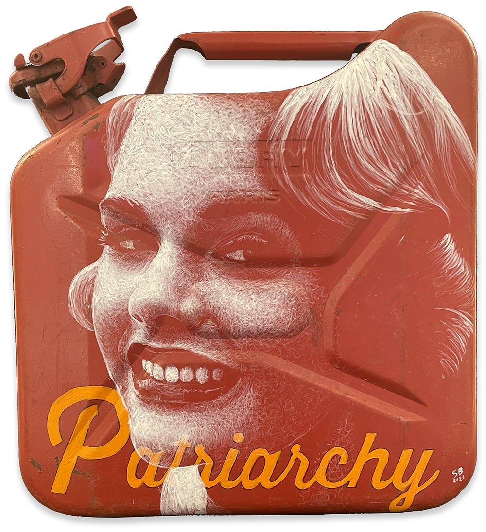 Patriarchy acrylic on steel jerrycan 2023